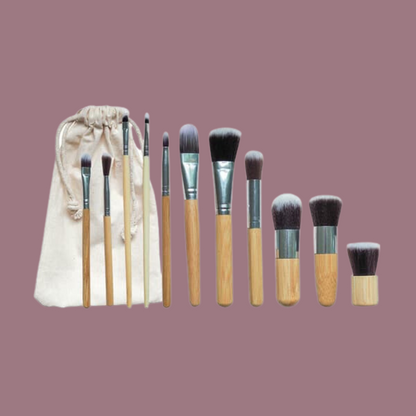 Bamboo Vegan Makeup Brush Set: 11Pcs